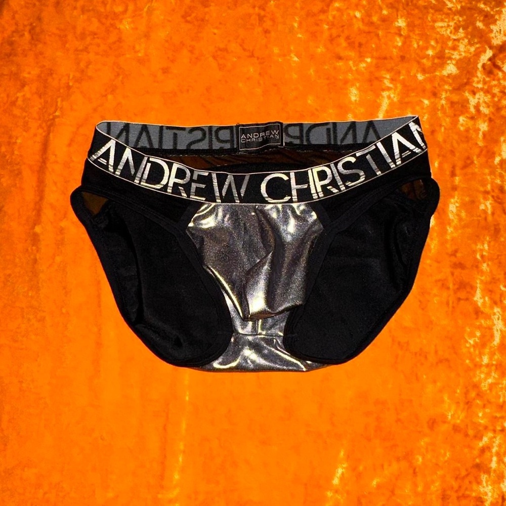 andrew christian black and silver gunmetal sheer mens brief